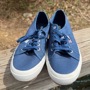 Superga Blue Cotton Sneakers Size Ladies 10.5 Or Mens 9 Preowned